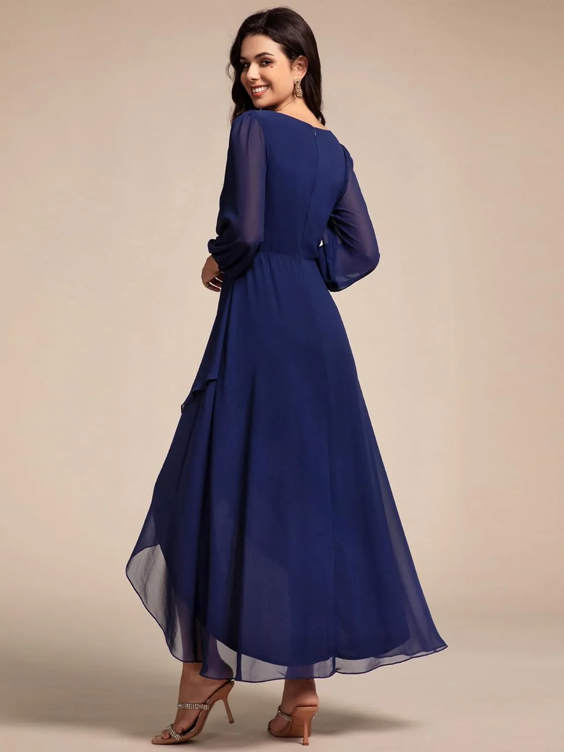 Ever-Pretty Women's Long Sleeves V Neck A Line Appliques Midi Chiffon Maxi Formal Dresses 03027