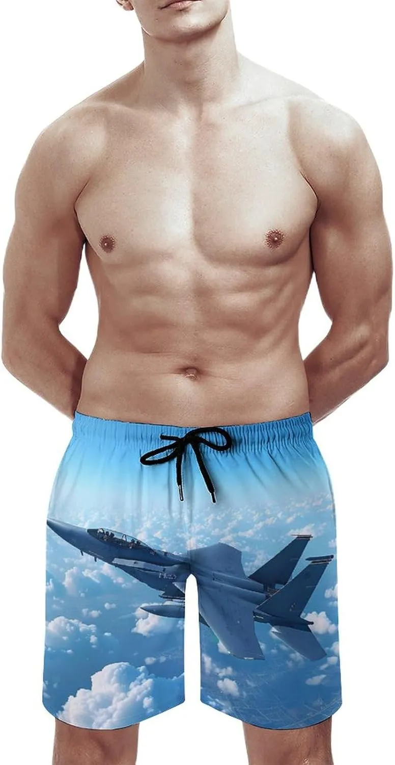 F-15 Eagle Jet Plane Men's Swim Trunks Quick Dry Board Shorts Breathable Summer Beach Shorts Bathing Suits