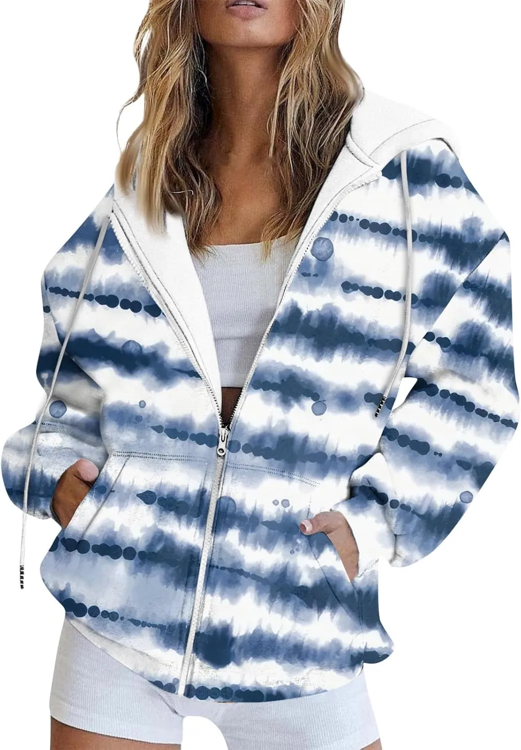 Fall Clothes For Women 2024 Zip Up Long Sleeve Hooded Sweatshirts With Pocket Drawstring Gradient Hoodies
