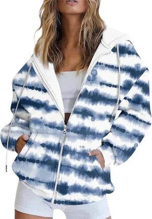 Fall Clothes For Women 2024 Zip Up Long Sleeve Hooded Sweatshirts With Pocket Drawstring Gradient Hoodies