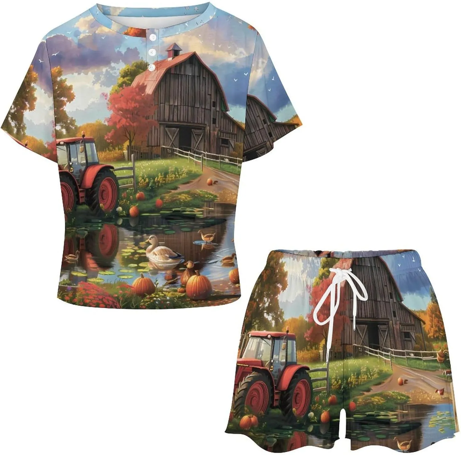Farm Cottage Life Women's Pajama Sets Short Sleeve Shirt And Shorts Cozy Sleepwear Loungewear Pjs