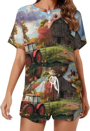 Farm Cottage Life Women's Pajama Sets Short Sleeve Shirt And Shorts Cozy Sleepwear Loungewear Pjs
