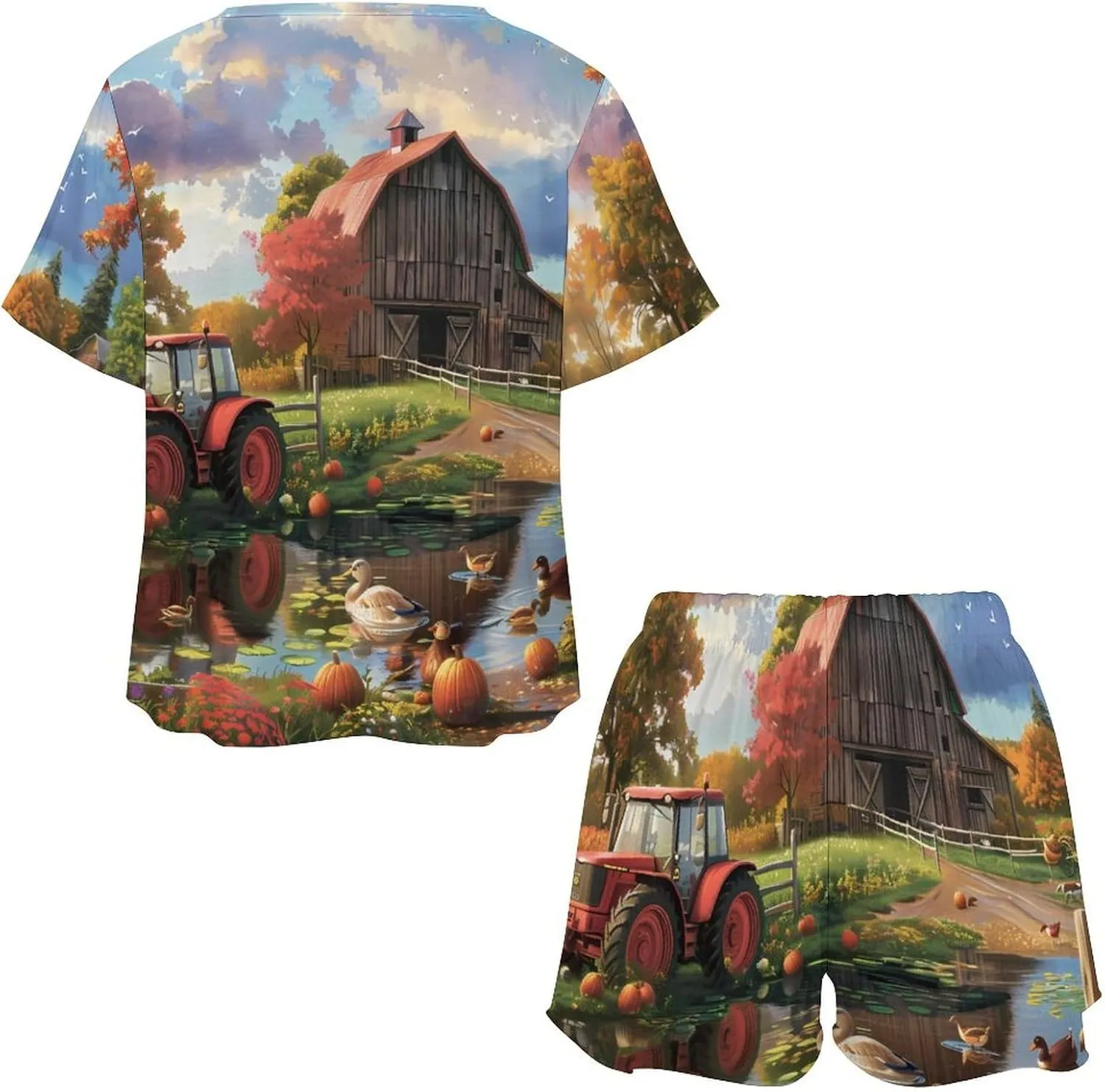Farm Cottage Life Women's Pajama Sets Short Sleeve Shirt And Shorts Cozy Sleepwear Loungewear Pjs