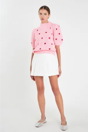 Farrah Red Mini Hearts Short Sleeve Sweater - Pink