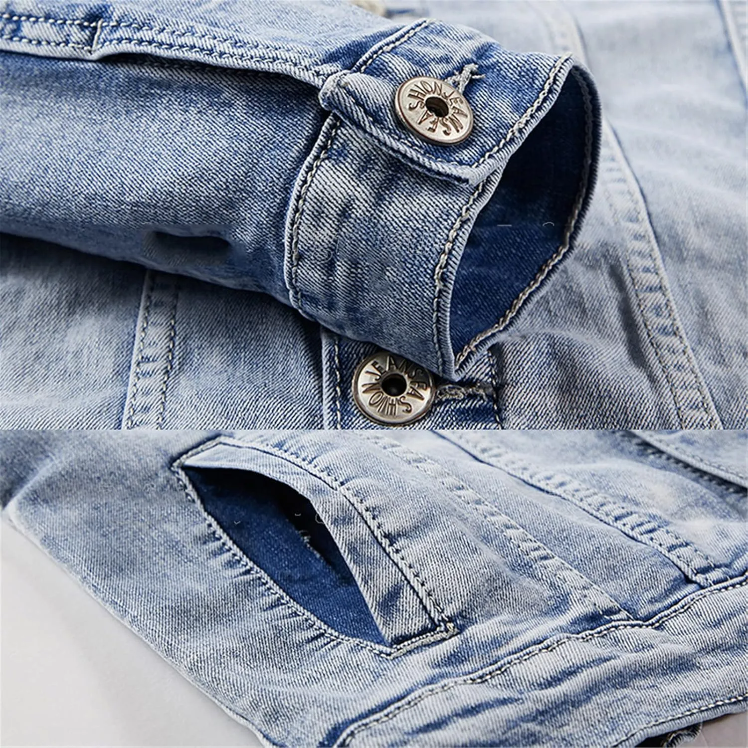 Fashion Slim Solid Color Couple Jeans Set Simple Spring Autumn Light Blue Denim Jacket   Jeans 2 Piece Set