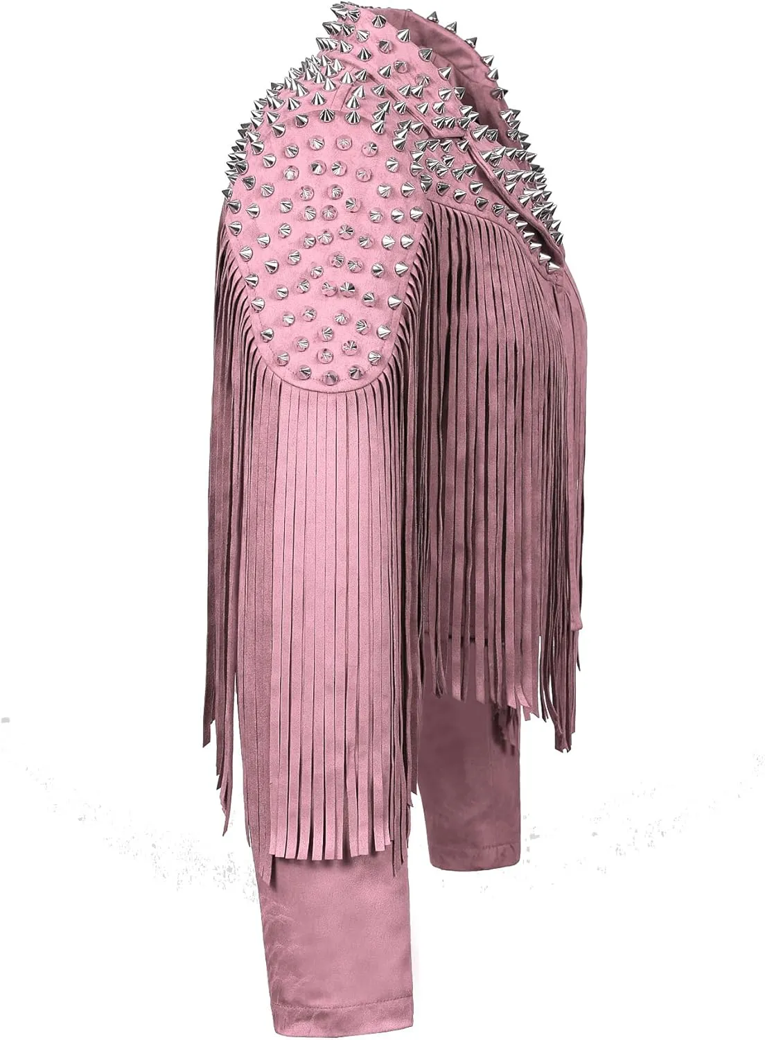 Fashion SX Women's fashionable short style rivet decoration tassel faux fur motorcycle jacket