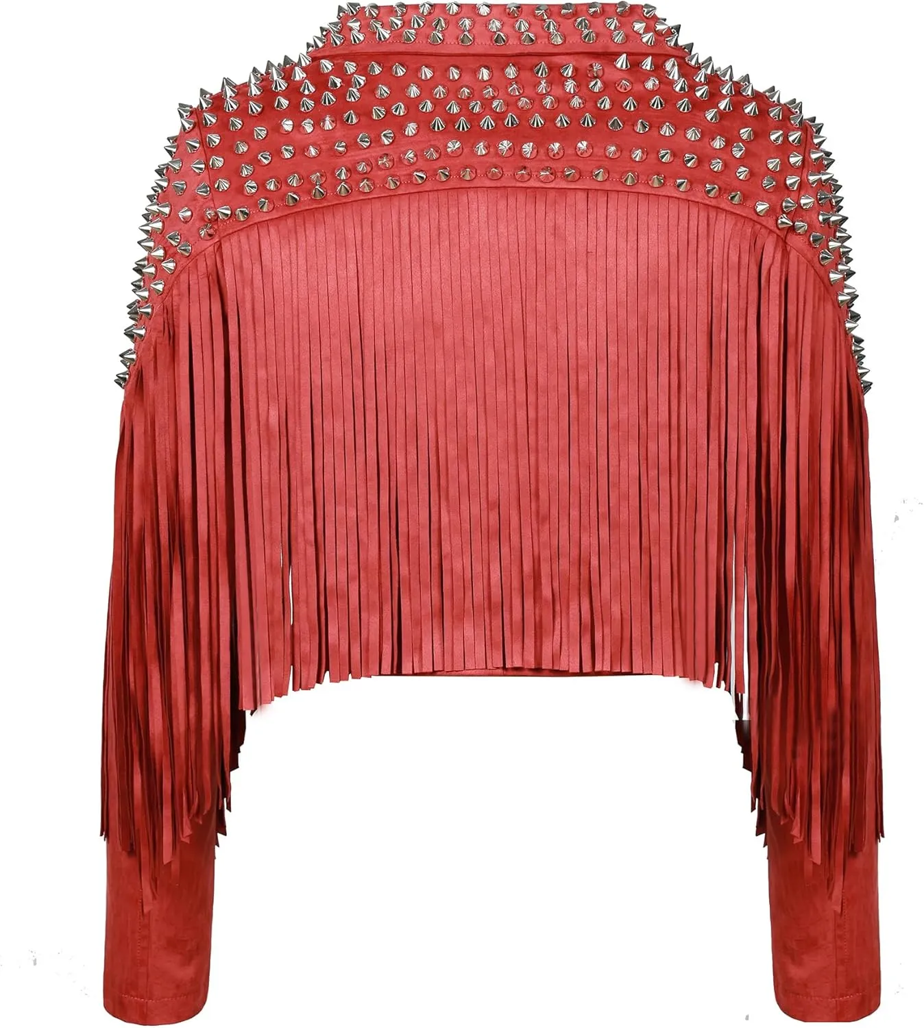 Fashion SX Women's fashionable short style rivet decoration tassel faux fur motorcycle jacket