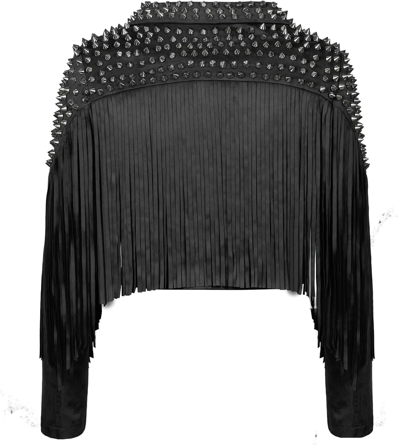 Fashion SX Women's fashionable short style rivet decoration tassel faux fur motorcycle jacket