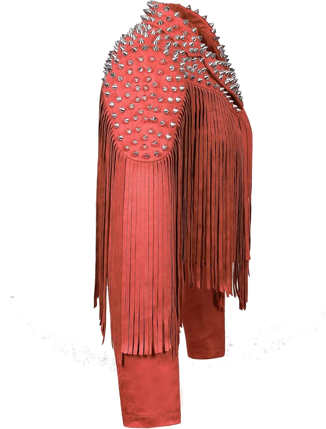 Fashion SX Women's fashionable short style rivet decoration tassel faux fur motorcycle jacket