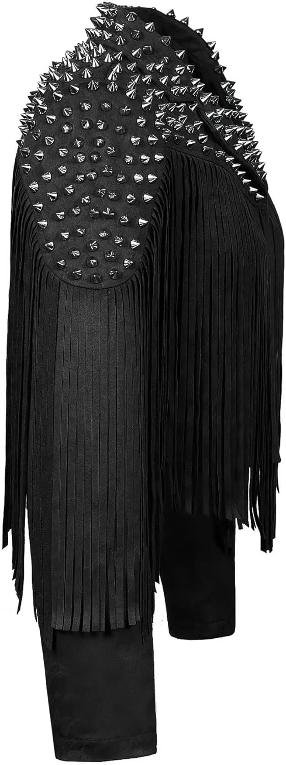 Fashion SX Women's fashionable short style rivet decoration tassel faux fur motorcycle jacket