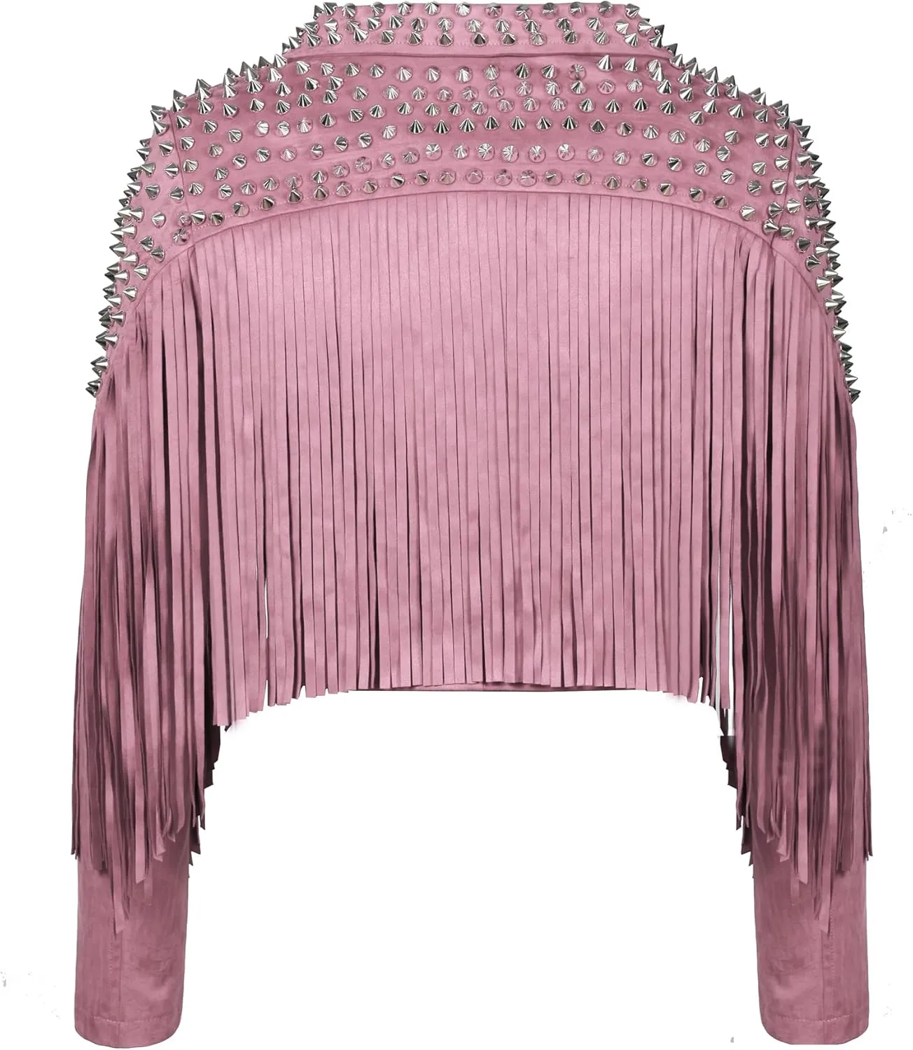 Fashion SX Women's fashionable short style rivet decoration tassel faux fur motorcycle jacket