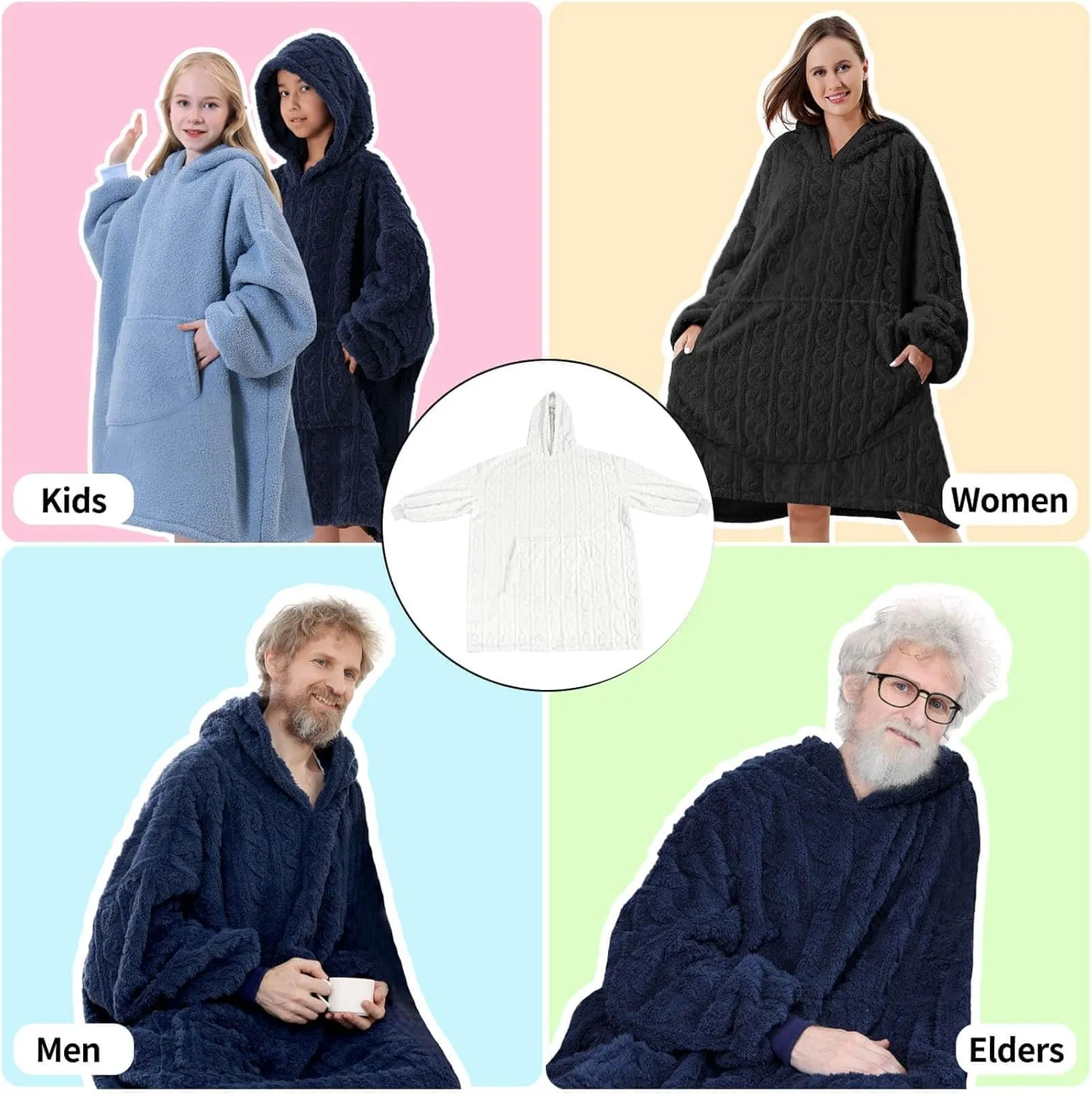 FestiCorp Oversized Blanket Hoodie for Adults - Extra Long Wearable Sweatshirt with Giant Sleeve, Hood and Pocket