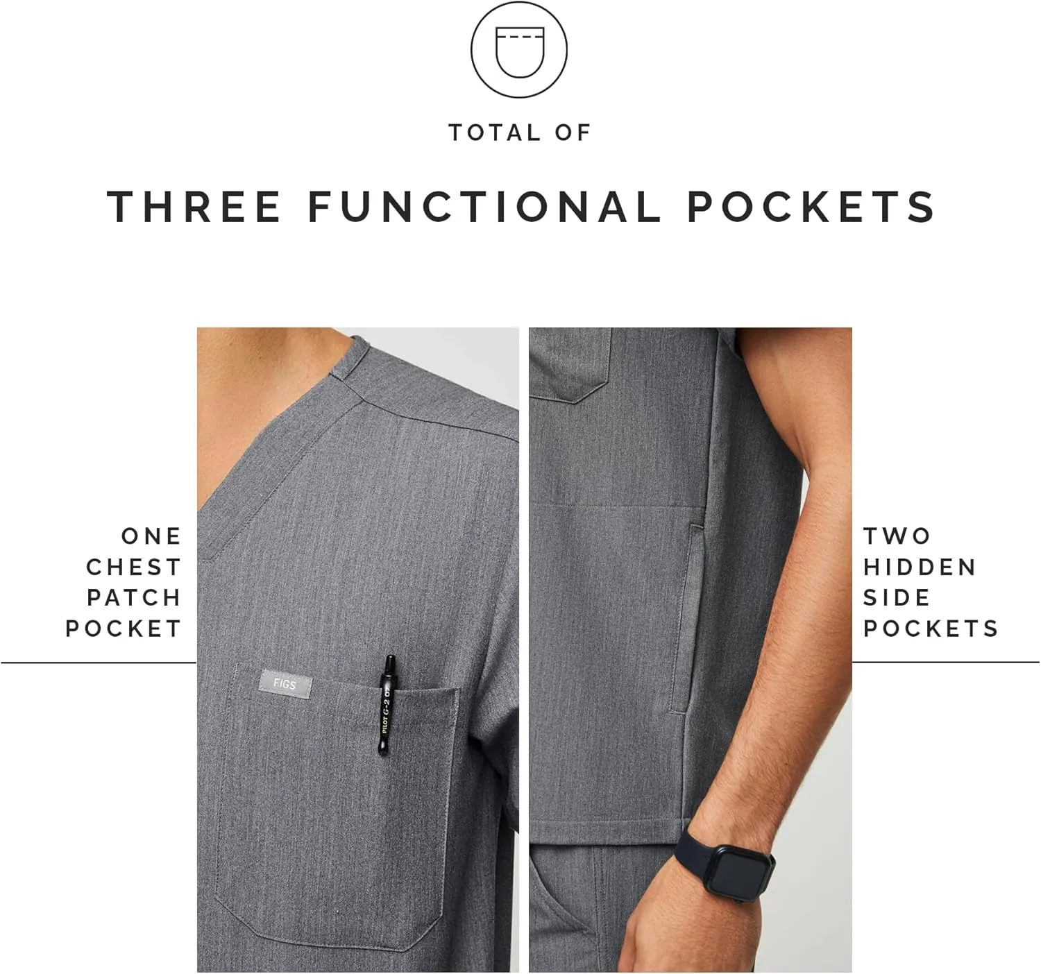 FIGS Chisec Scrub Top for Men  3 Pockets, Tailored Fit, Squared V-Neck, 4-Way Stretch, Moisture-Wicking Men's Scrubs