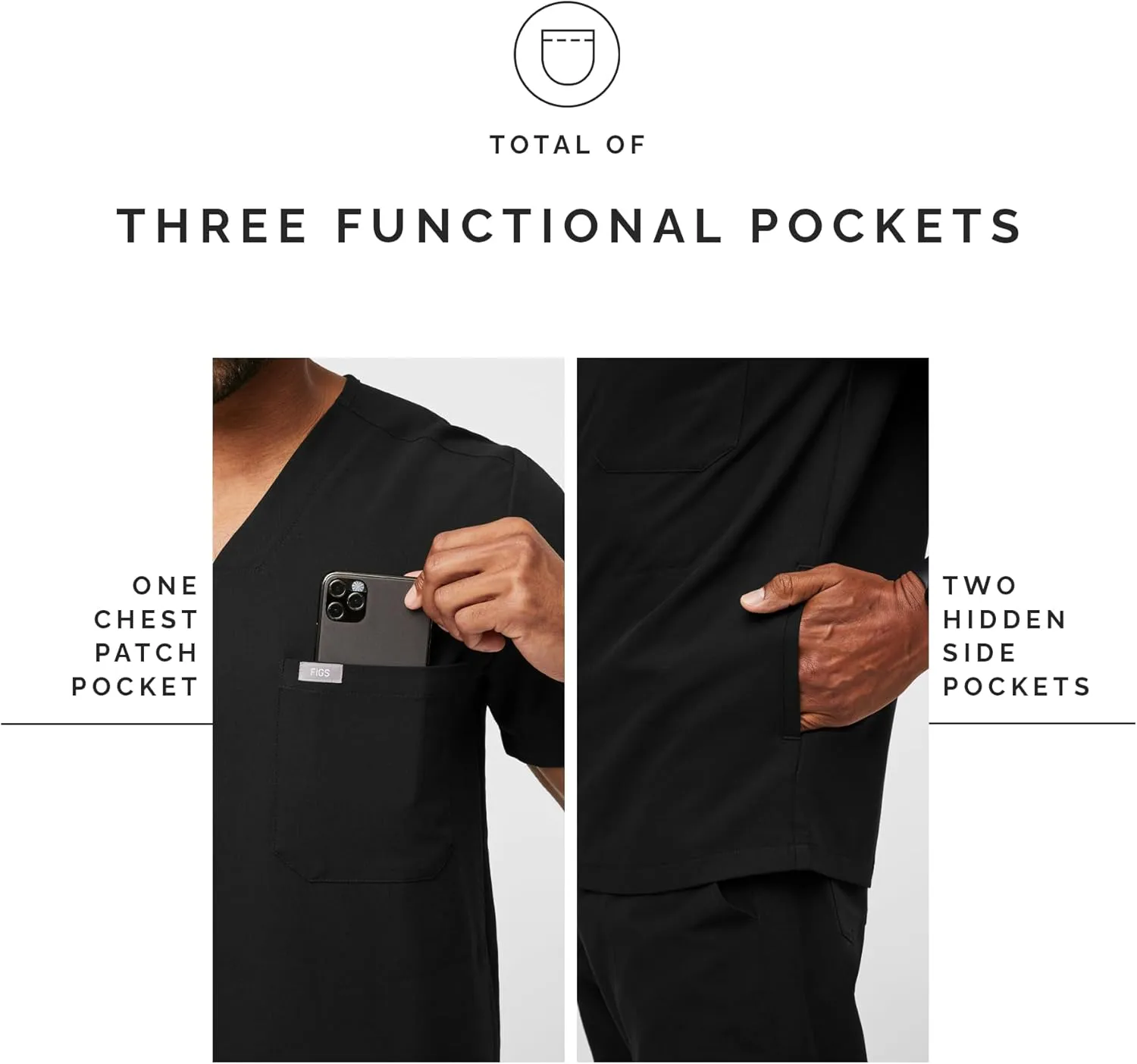 FIGS Chisec Scrub Top for Men  3 Pockets, Tailored Fit, Squared V-Neck, 4-Way Stretch, Moisture-Wicking Men's Scrubs
