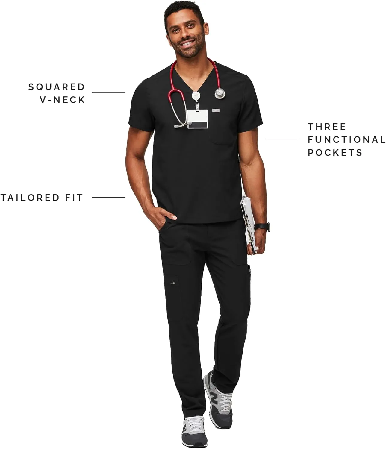 FIGS Chisec Scrub Top for Men  3 Pockets, Tailored Fit, Squared V-Neck, 4-Way Stretch, Moisture-Wicking Men's Scrubs