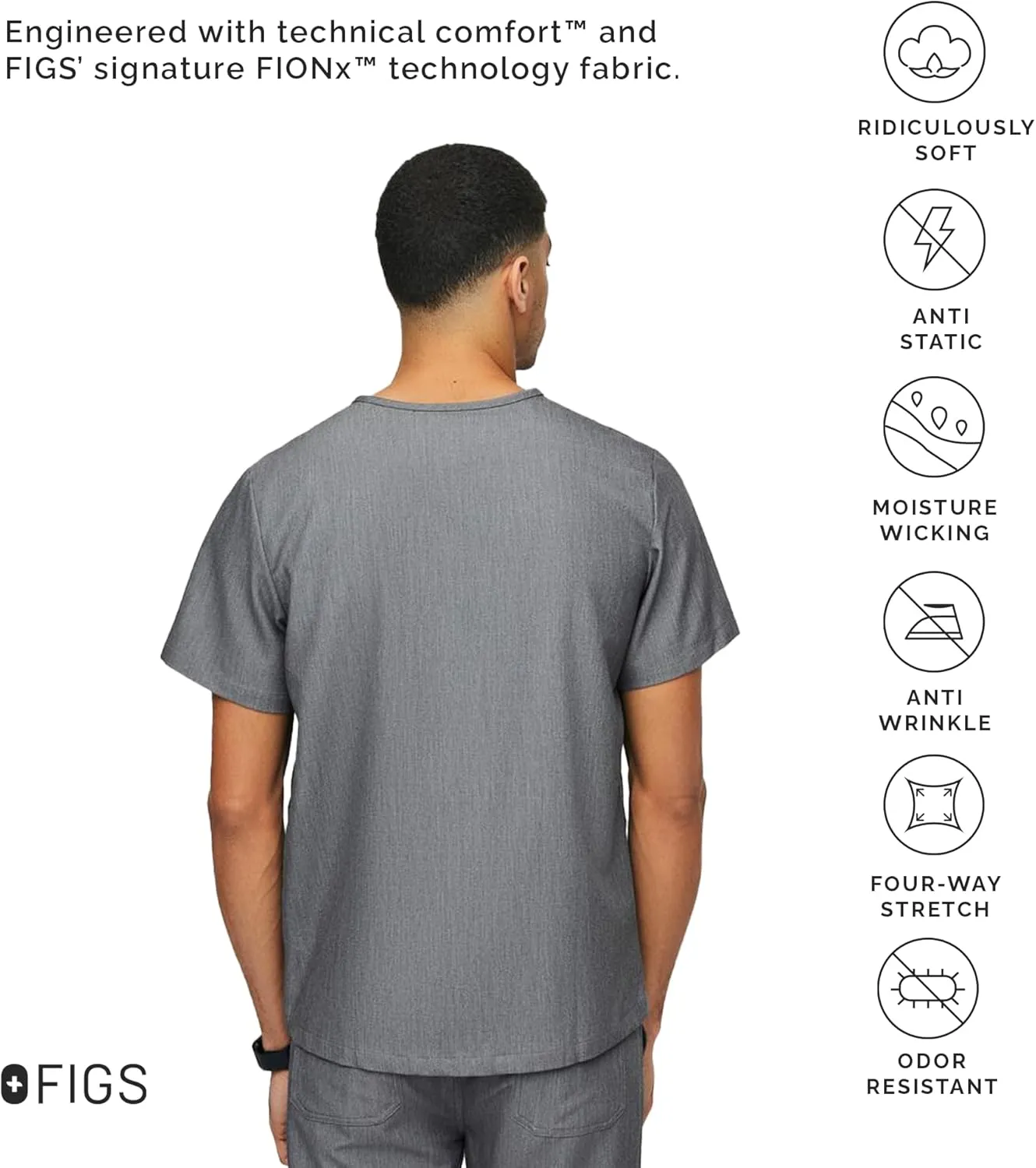 FIGS Chisec Scrub Top for Men  3 Pockets, Tailored Fit, Squared V-Neck, 4-Way Stretch, Moisture-Wicking Men's Scrubs