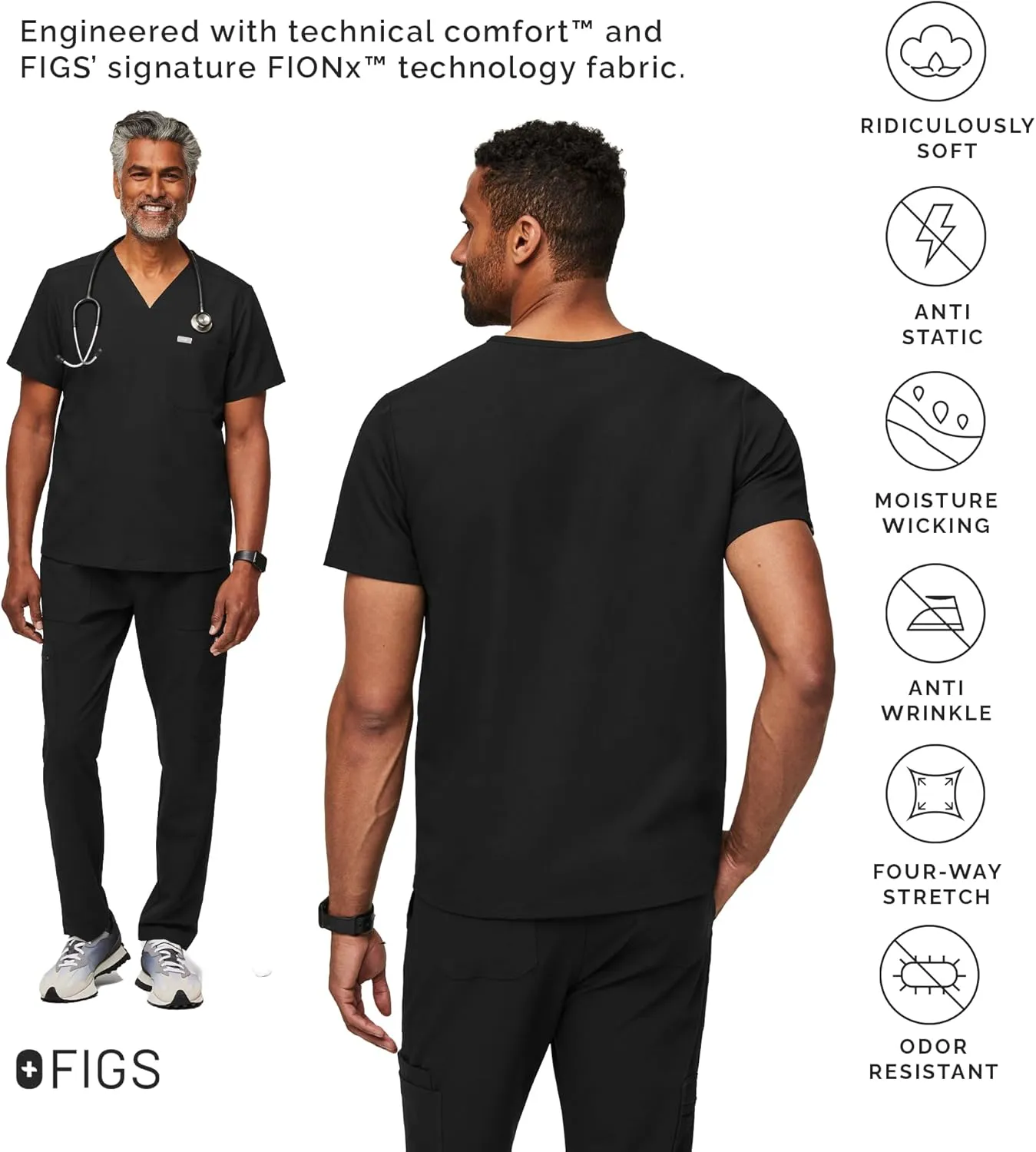 FIGS Chisec Scrub Top for Men  3 Pockets, Tailored Fit, Squared V-Neck, 4-Way Stretch, Moisture-Wicking Men's Scrubs