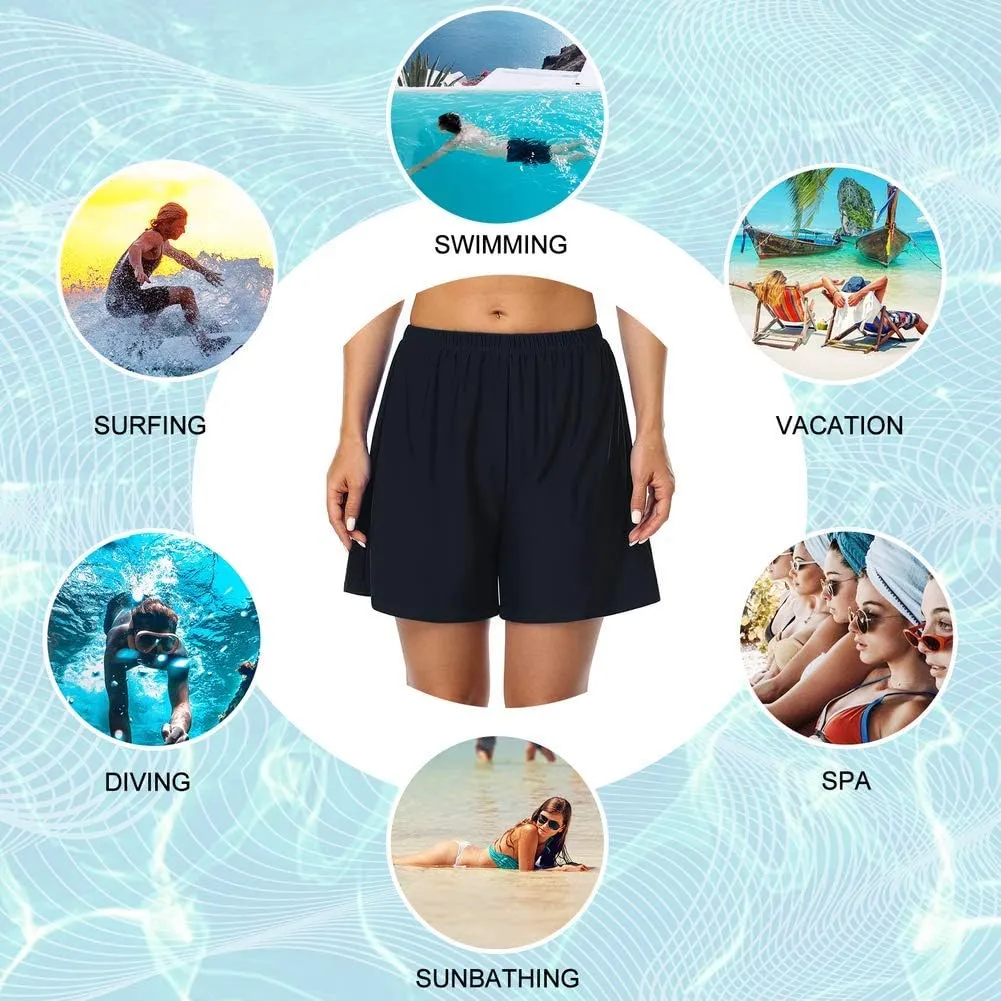 Firpearl Women's Swim Board Shorts UPF 50  Sport Boyleg Swim Trunk Swimsuit Bottoms