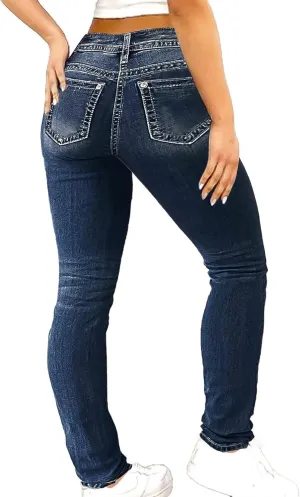 Flamingals Women's Butt Lifting Tummy Control Bootcut Jeans Skinny Leg Mid Rise Stretchy Denim Jeans