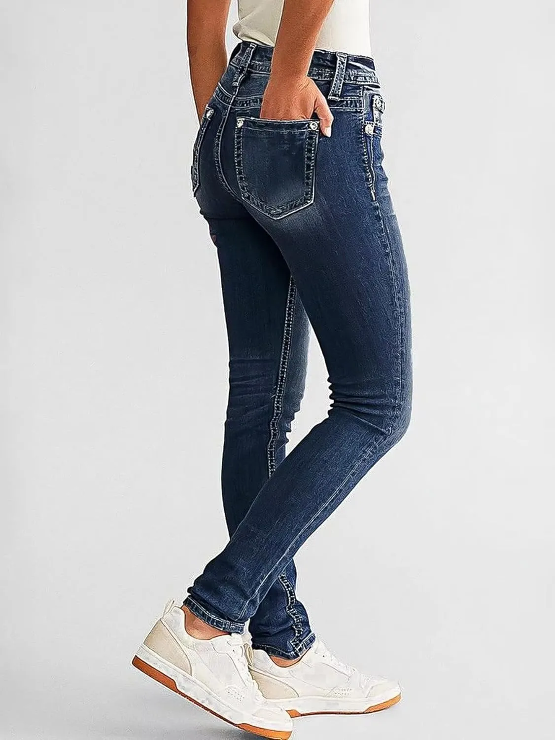 Flamingals Women's Butt Lifting Tummy Control Bootcut Jeans Skinny Leg Mid Rise Stretchy Denim Jeans