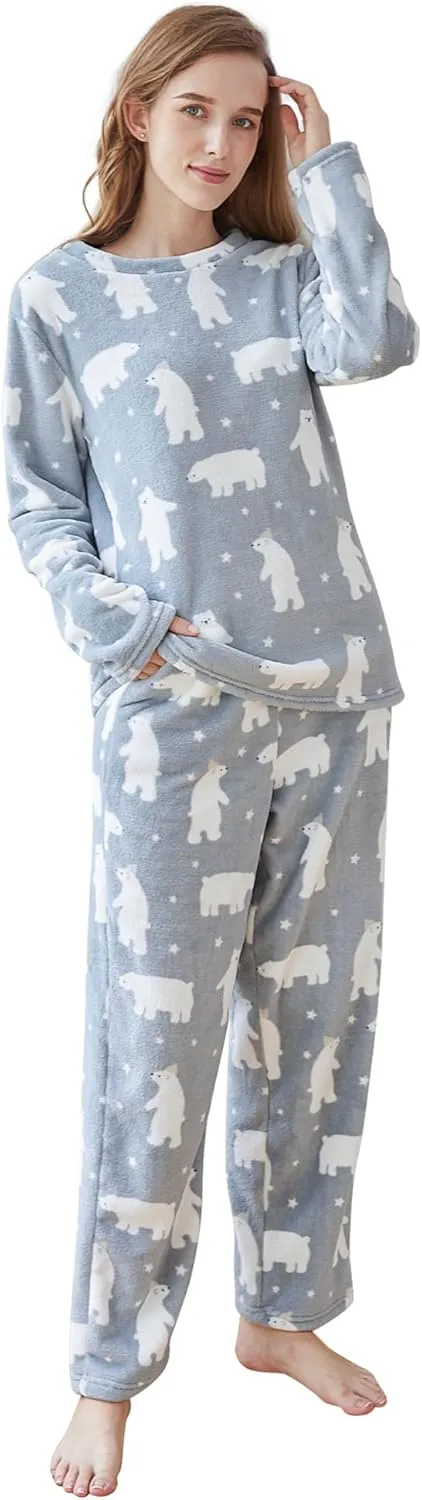 Flannel Pajamas for Women Winter - Cute 2 Piece Fleece Warm Fuzzy Cozy Soft Pajama Sets
