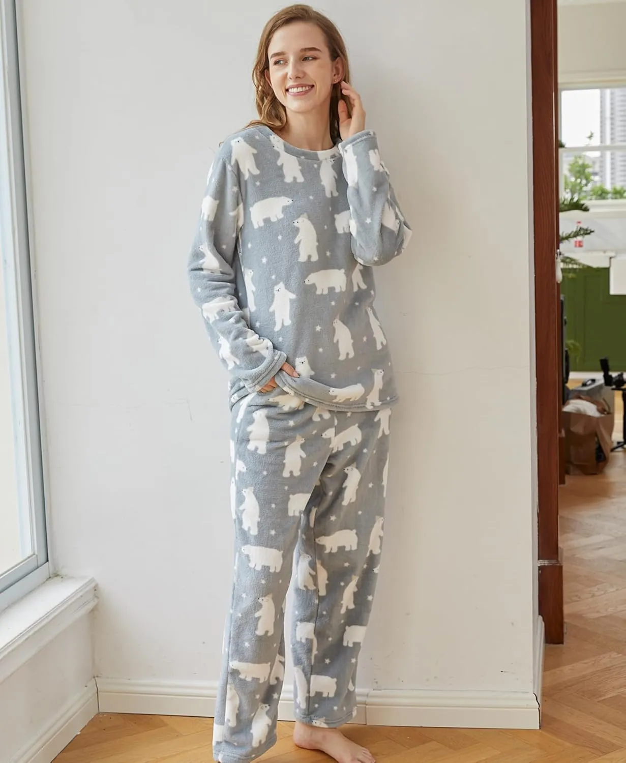 Flannel Pajamas for Women Winter - Cute 2 Piece Fleece Warm Fuzzy Cozy Soft Pajama Sets