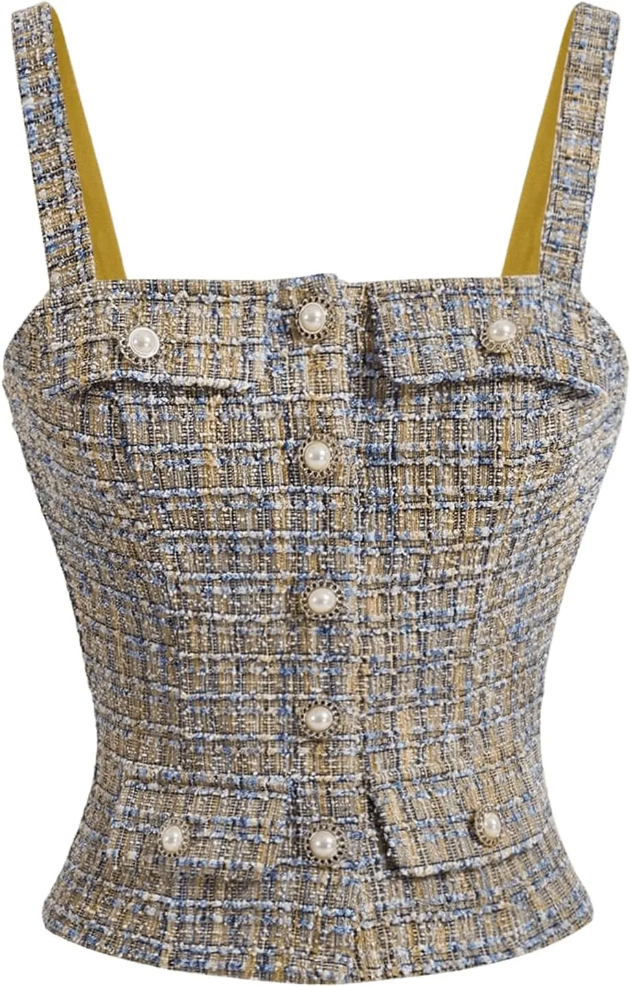 Floerns Women's Elegant Tweed Button Front Plaid Camisole Sleeveless Tank Tops