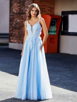 Flower Applique Ruched Skirt Tulle Gown Black