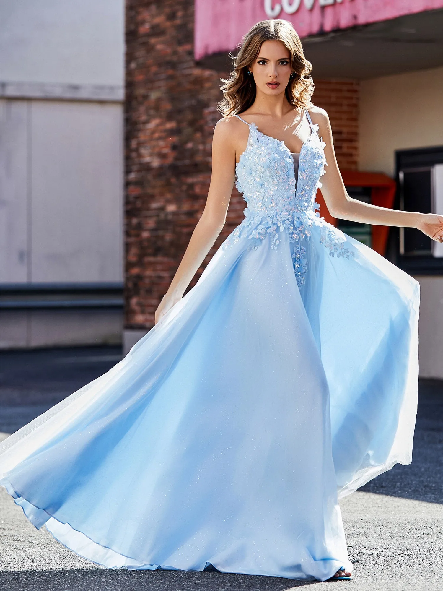 Flower Applique Ruched Skirt Tulle Gown Black