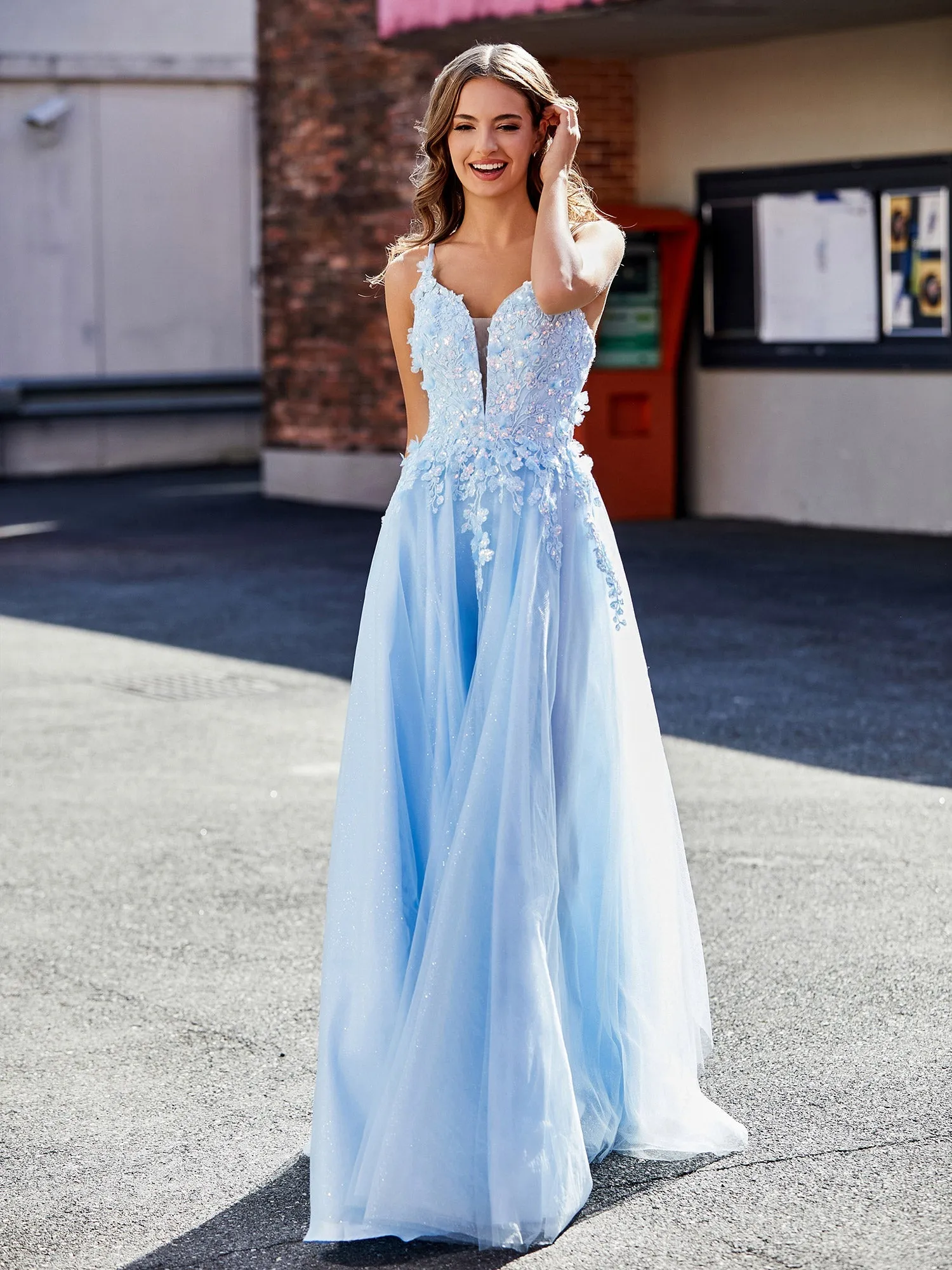 Flower Applique Ruched Skirt Tulle Gown Black