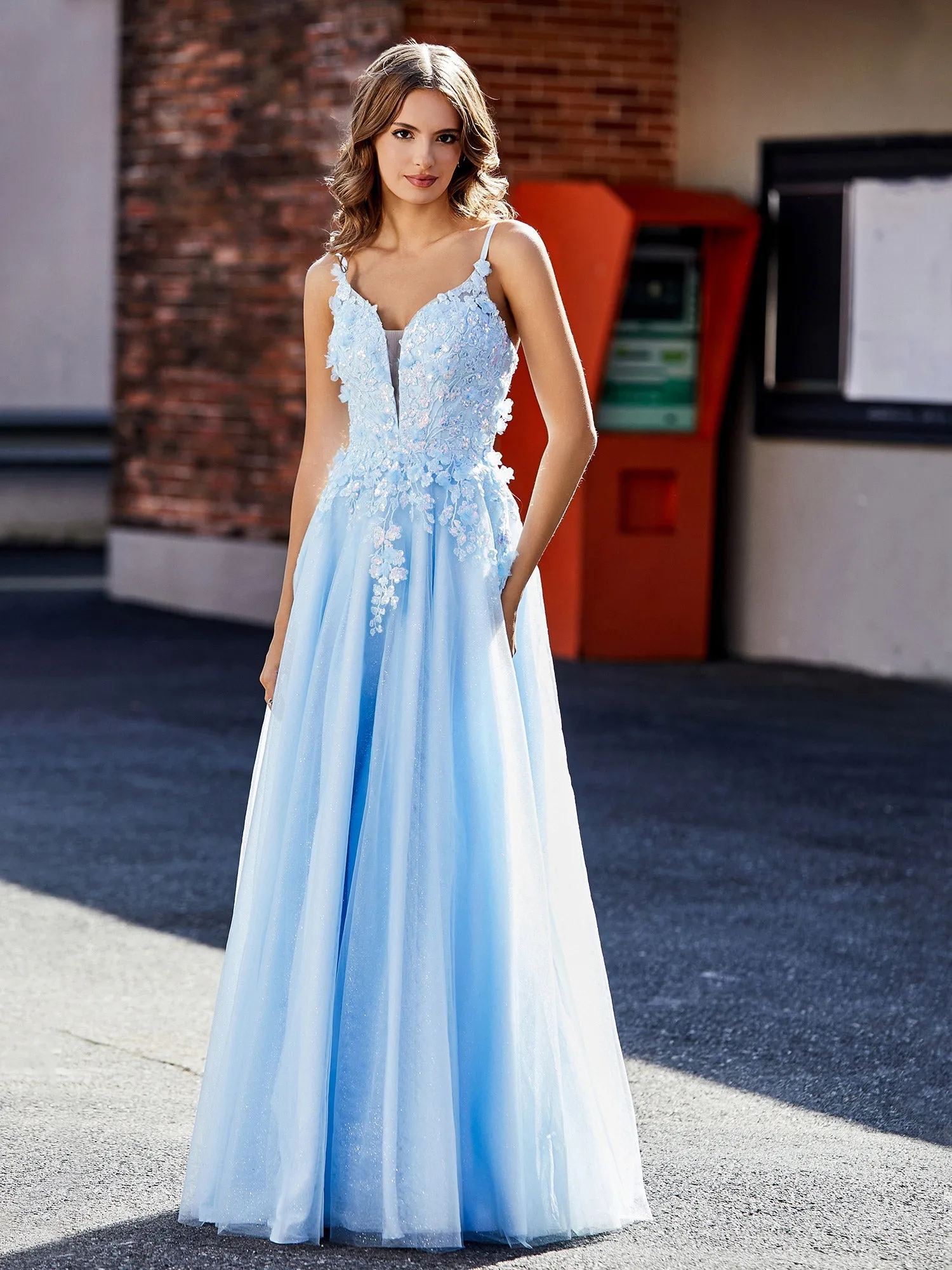 Flower Applique Ruched Skirt Tulle Gown Black