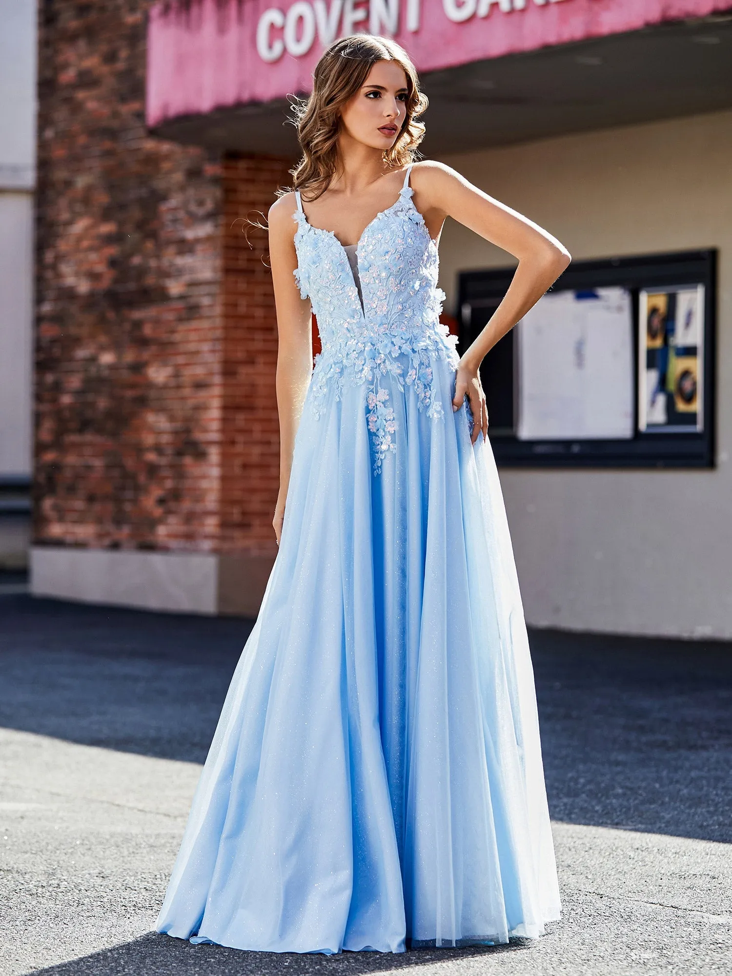 Flower Applique Ruched Skirt Tulle Gown Black