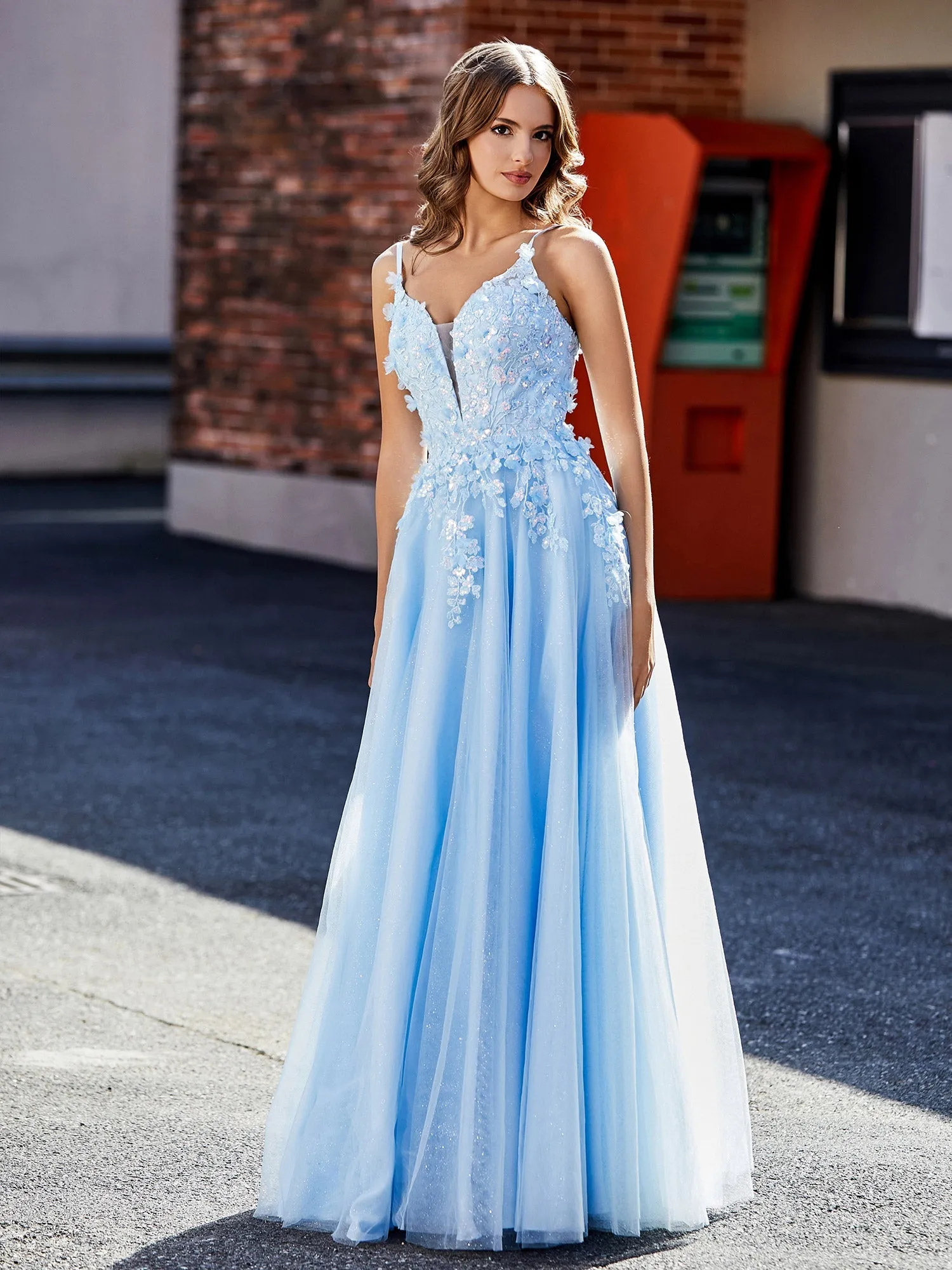 Flower Applique Ruched Skirt Tulle Gown Black