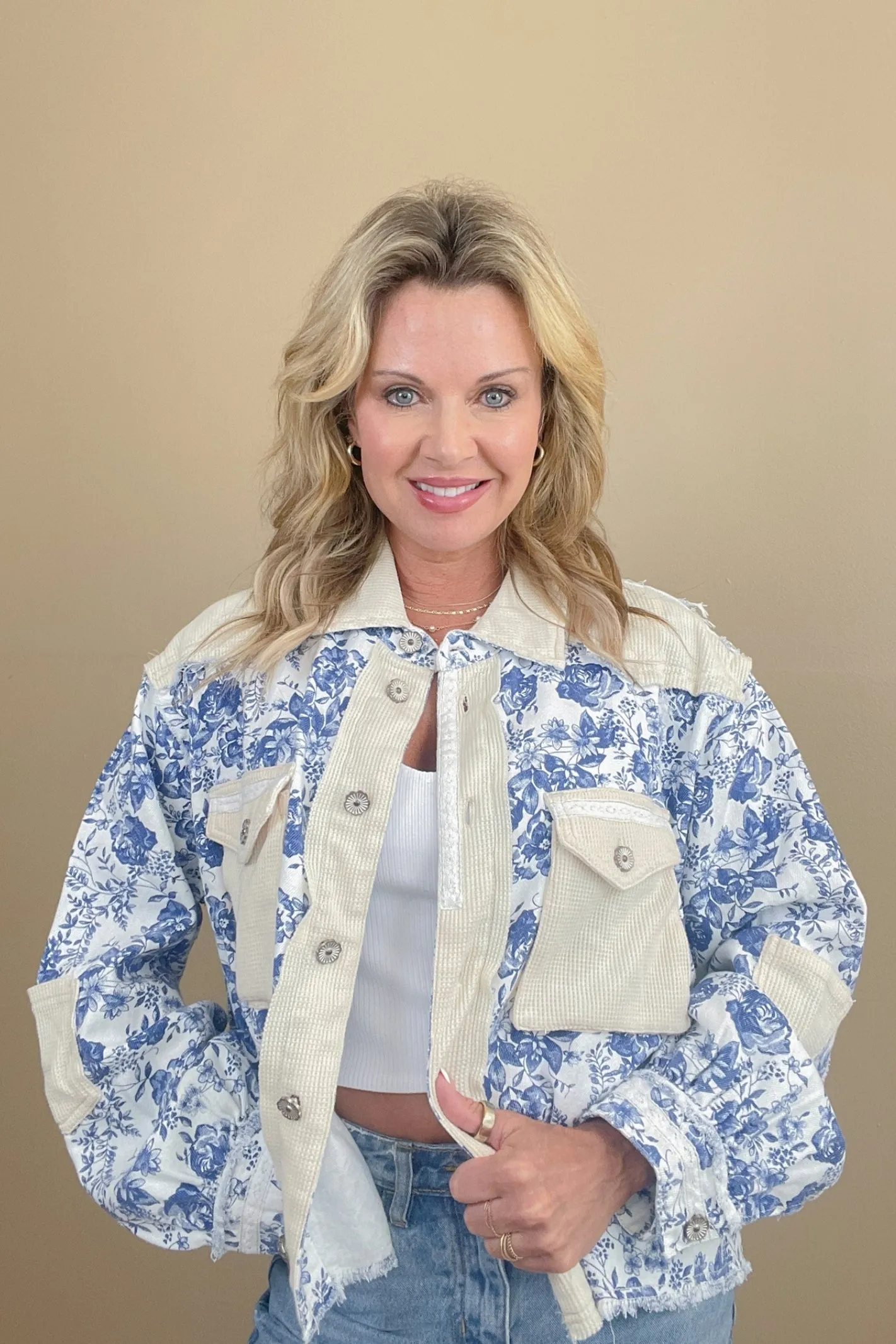 Flower Lane Blue And Ivory Floral Jacket
