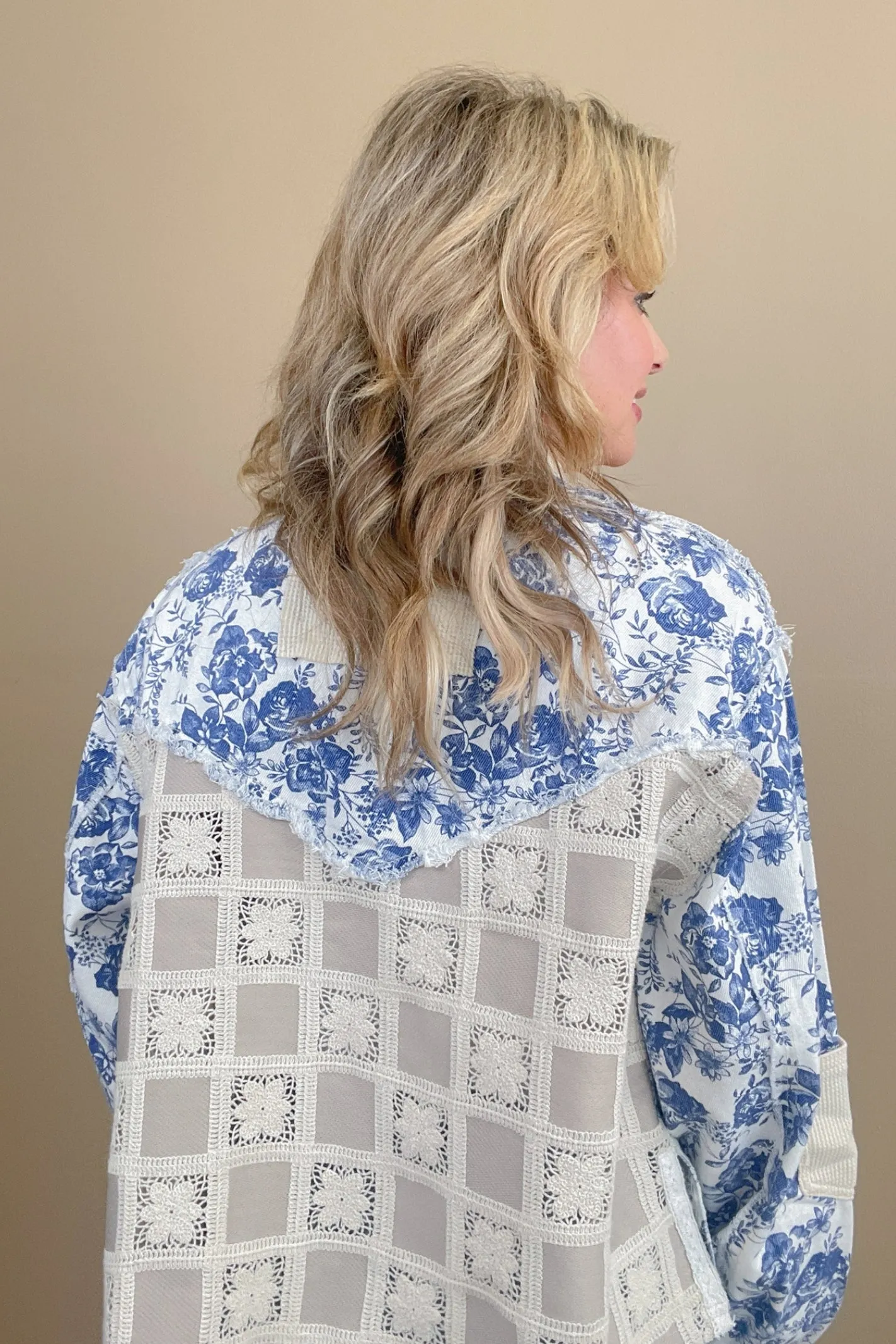 Flower Lane Blue And Ivory Floral Jacket