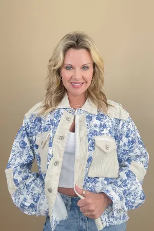 Flower Lane Blue And Ivory Floral Jacket