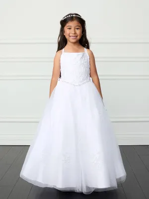 Girls First Communion Dress with Rhinestone Waist & Bolero Jacket 7-18