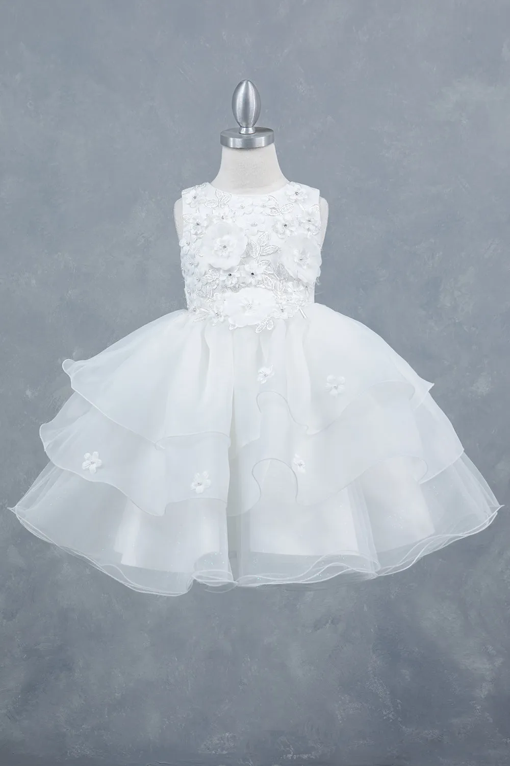 Girls Rhinestone Accent Floral Applique Special Occasion Dress 2-12