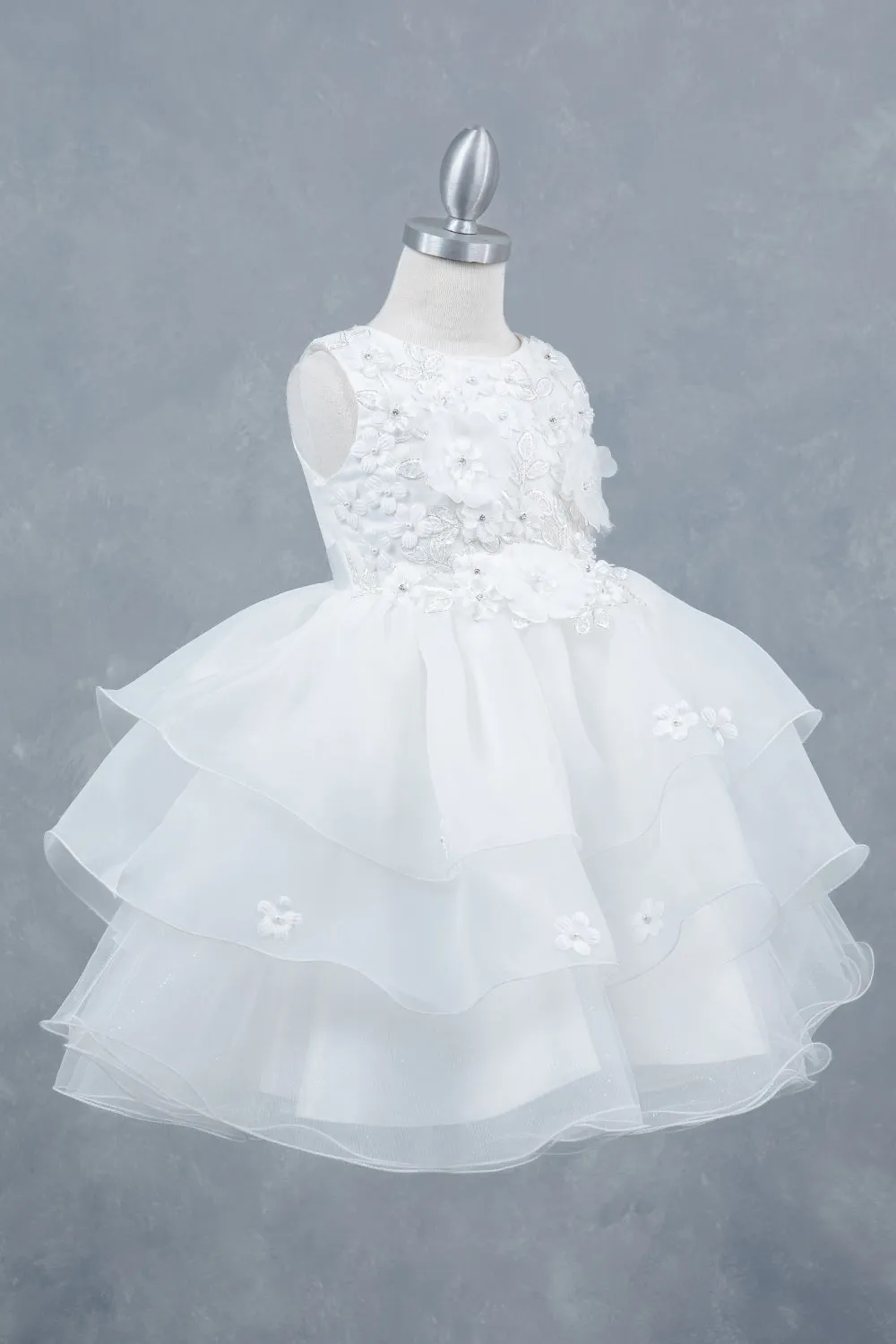 Girls Rhinestone Accent Floral Applique Special Occasion Dress 2-12