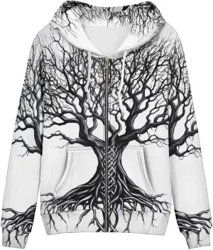 GLUDEAR Women Life Tree Graphic Print Zip Up Hoodies Novelty Viking Long Sleeve Hooded Sweatshirts Oversized Jackets