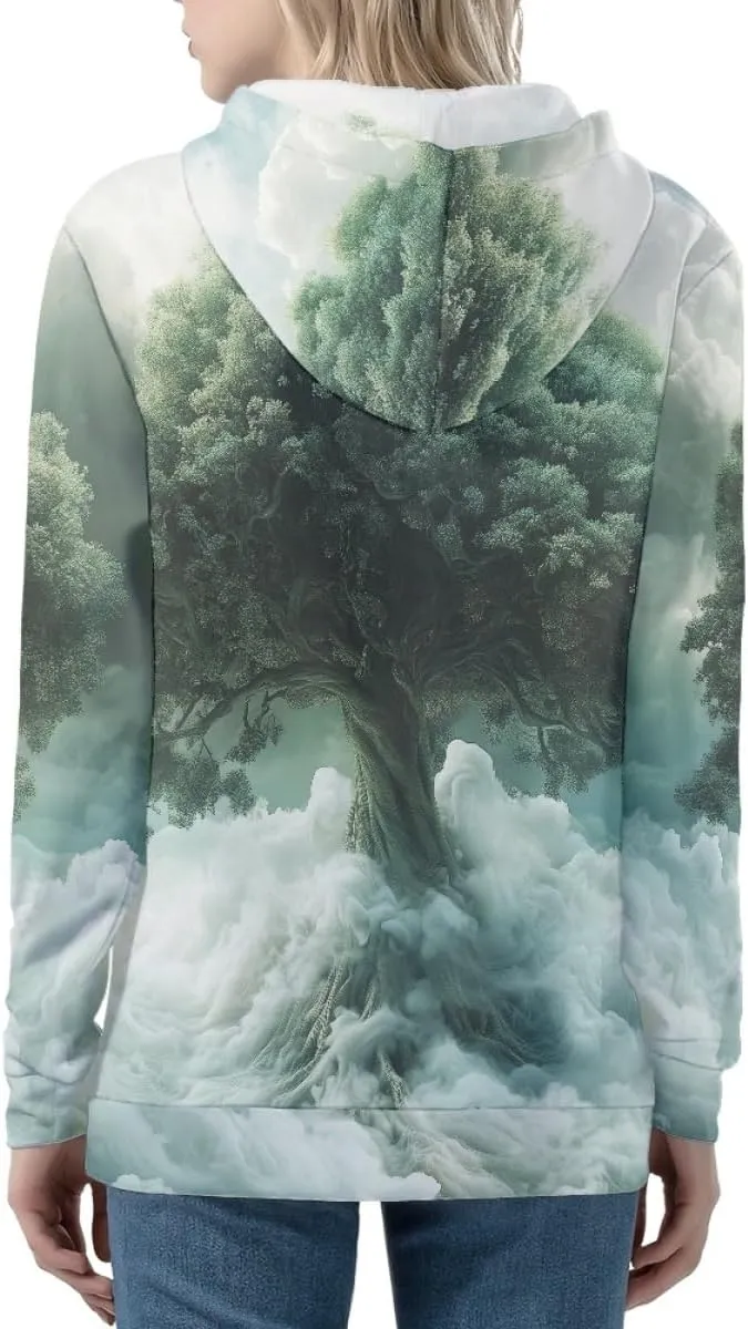 GLUDEAR Women Life Tree Graphic Print Zip Up Hoodies Novelty Viking Long Sleeve Hooded Sweatshirts Oversized Jackets