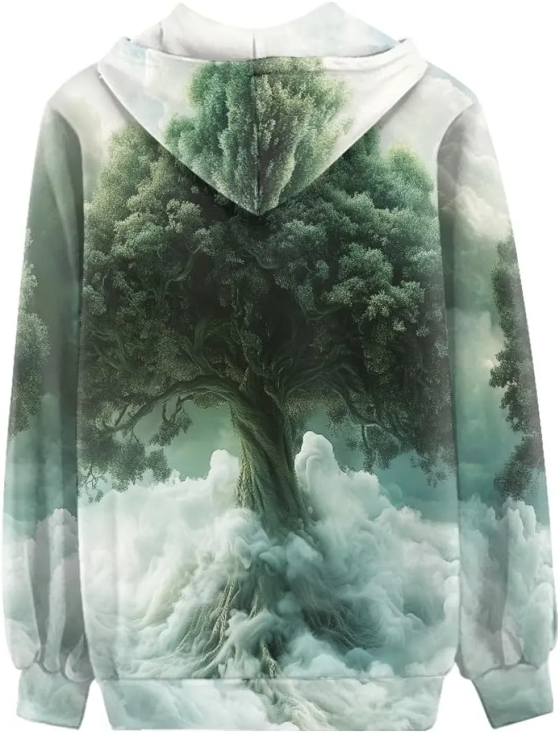 GLUDEAR Women Life Tree Graphic Print Zip Up Hoodies Novelty Viking Long Sleeve Hooded Sweatshirts Oversized Jackets
