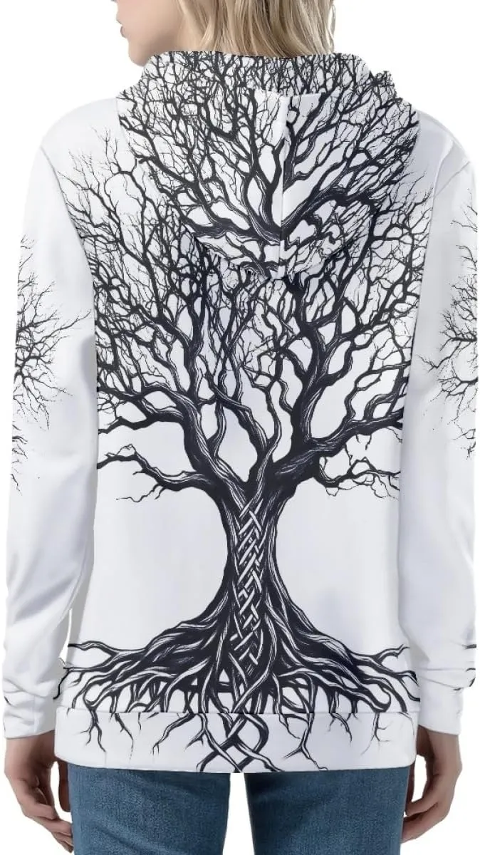 GLUDEAR Women Life Tree Graphic Print Zip Up Hoodies Novelty Viking Long Sleeve Hooded Sweatshirts Oversized Jackets