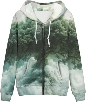 GLUDEAR Women Life Tree Graphic Print Zip Up Hoodies Novelty Viking Long Sleeve Hooded Sweatshirts Oversized Jackets