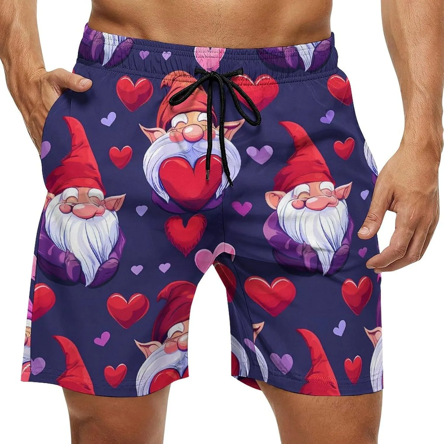 Gnomes Hearts Men's Swim Trunks Quick Dry Board Shorts Breathable Summer Beach Shorts Bathing Suits