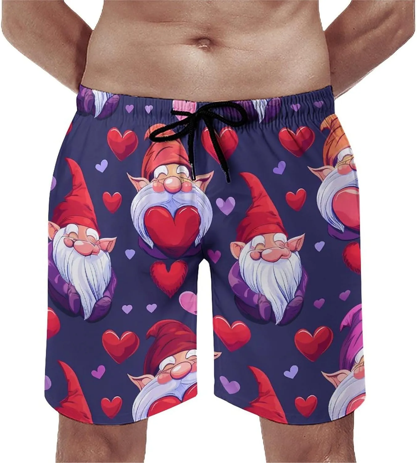 Gnomes Hearts Men's Swim Trunks Quick Dry Board Shorts Breathable Summer Beach Shorts Bathing Suits