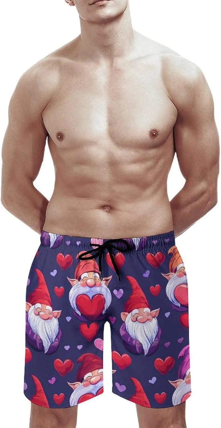 Gnomes Hearts Men's Swim Trunks Quick Dry Board Shorts Breathable Summer Beach Shorts Bathing Suits