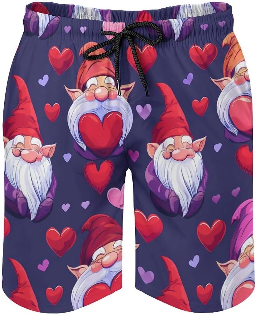 Gnomes Hearts Men's Swim Trunks Quick Dry Board Shorts Breathable Summer Beach Shorts Bathing Suits