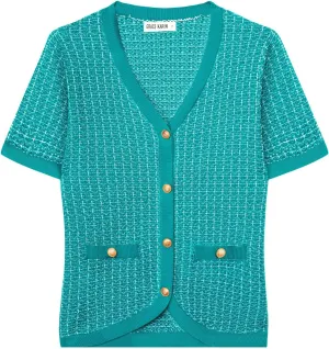 GRACE KARIN Womens Summer Cardigan Sweater 2025 Button Down Short Sleeve Cropped Lightweight V Neck Elegant Tweed Tops