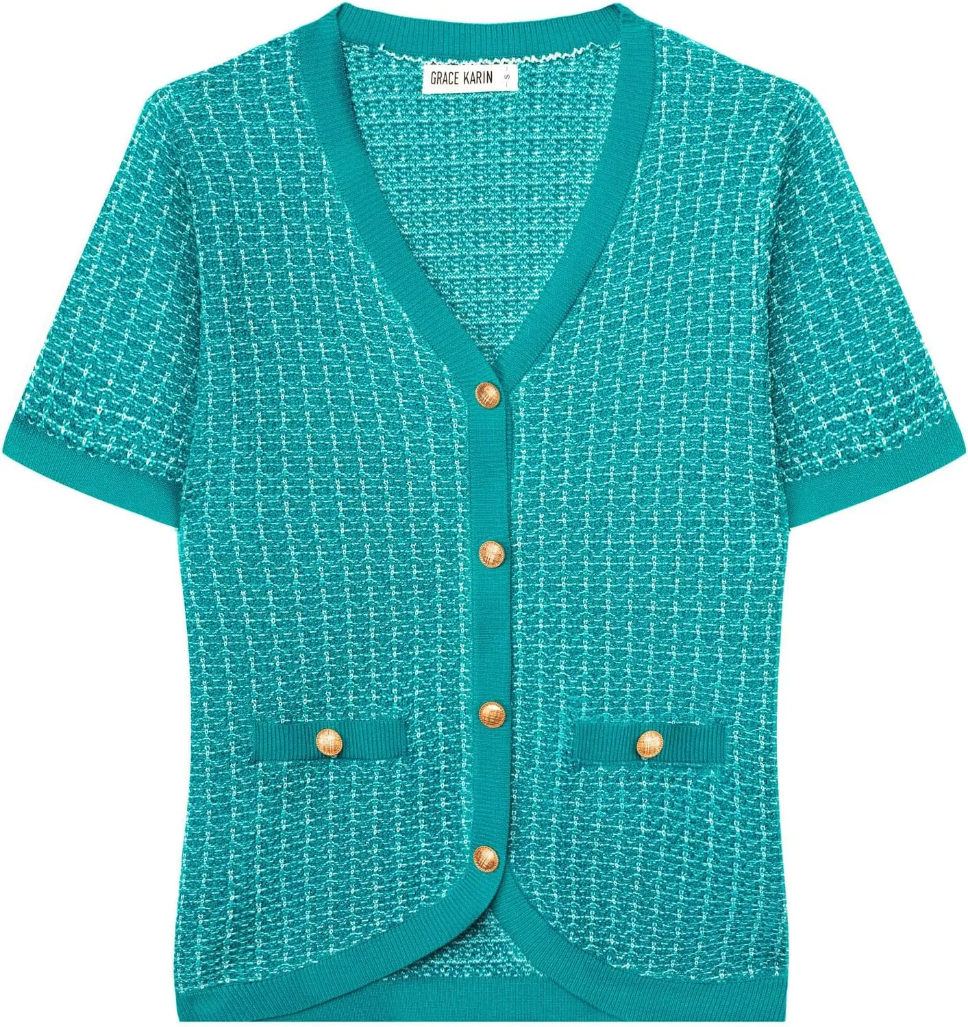 GRACE KARIN Womens Summer Cardigan Sweater 2025 Button Down Short Sleeve Cropped Lightweight V Neck Elegant Tweed Tops